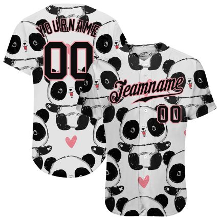Custom Name and Number Baseball Jersey with 3D Panda Design - Personalized Medium Pink and Black Style Personalized White