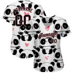 Custom Name and Number Baseball Jersey with 3D Panda Design - Personalized Medium Pink and Black Style Personalized White