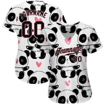 Custom Name and Number Baseball Jersey with 3D Panda Design - Personalized Medium Pink and Black Style Personalized White
