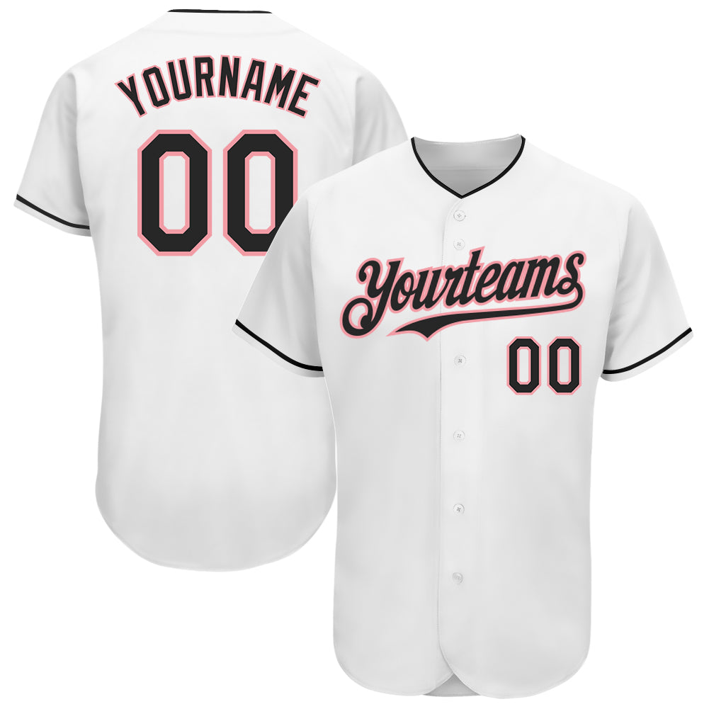 Custom Name and Number Authentic Baseball Jersey - Personalized White Black-Medium Pink Jersey for Your Team Personalized