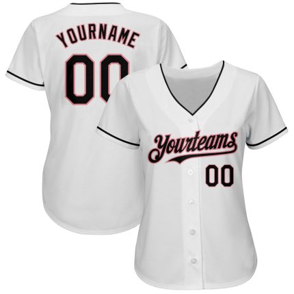Custom Name and Number Authentic Baseball Jersey - Personalized White Black-Medium Pink Jersey for Your Team Personalized