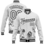 Personalized Merry Christmas 3D Bomber Jacket with Animals in Winter, Custom Name & Number, Full-Snap Varsity Letterman Style