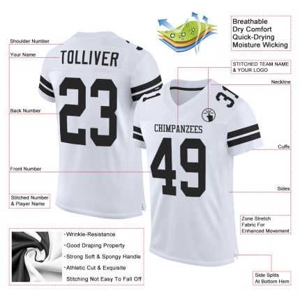 Custom Name and Number Personalized Authentic Football Jersey White Black Mesh Personalized White Black Mesh Authentic Football