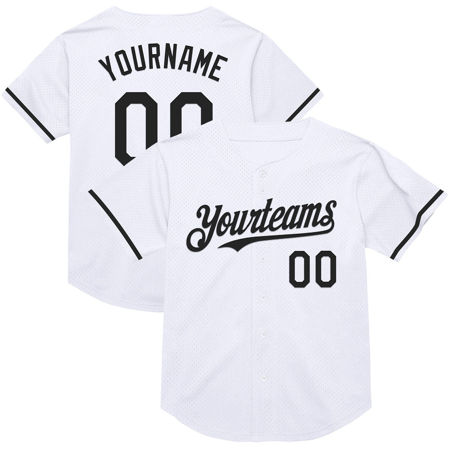 Custom Personalized Black and White Mesh Baseball Jersey with Team Name and Number, Authentic Throwback Style Personalized