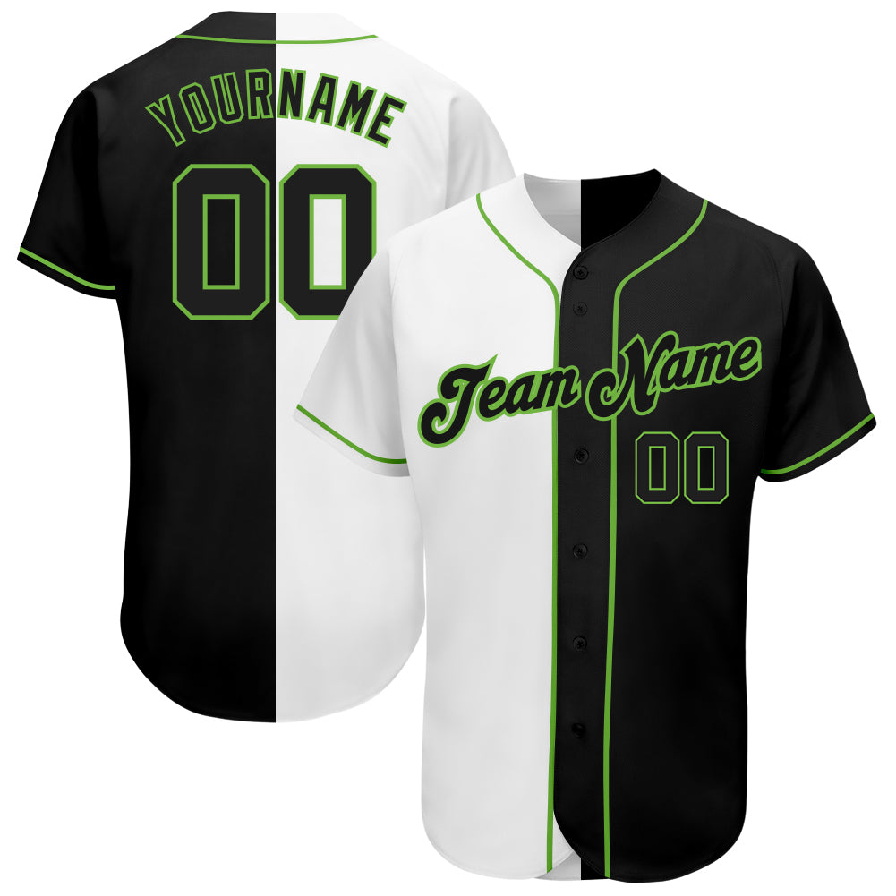 Custom Neon Green Split Baseball Jersey with Personalized Name and Number - White-Black Fashion Team Apparel Personalized