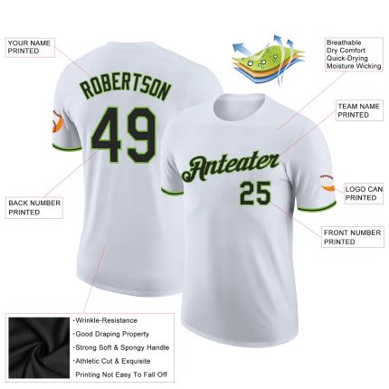 Custom Team T-Shirt with Name and Number - Personalized White & Black Neon Green Performance Shirt Personalized White Black-Neon