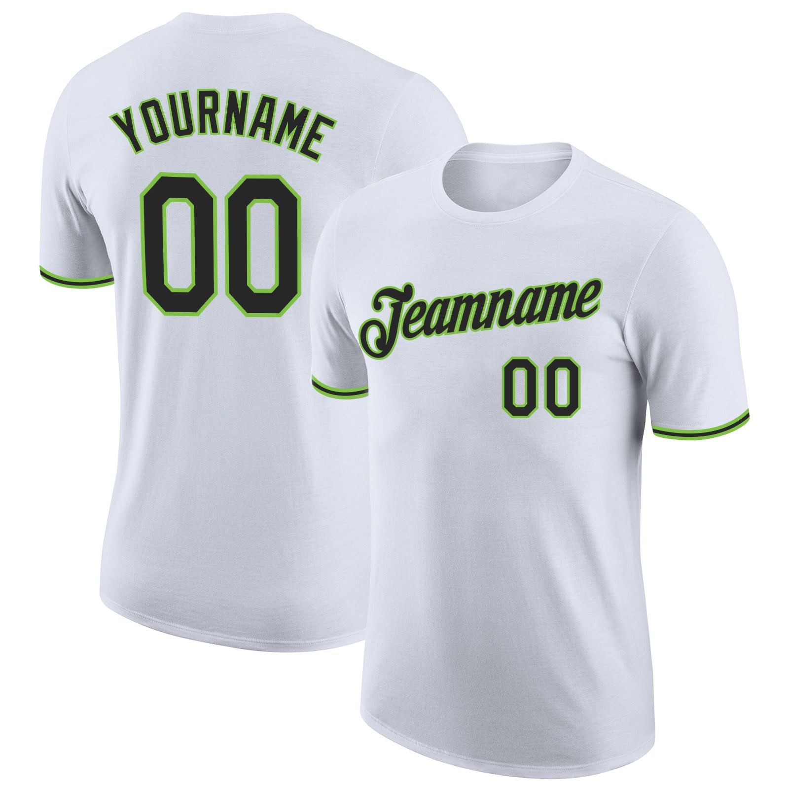 Custom Team T-Shirt with Name and Number - Personalized White & Black Neon Green Performance Shirt Personalized White Black-Neon