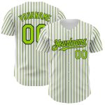 Custom Personalized Neon Green Black Pinstripe Baseball Jersey with Team Name and Number - Authentic Design Personalized