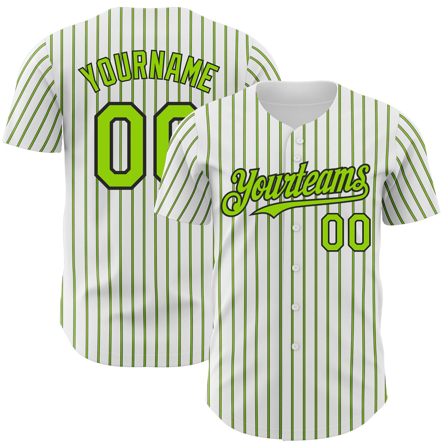 Custom Personalized Neon Green Black Pinstripe Baseball Jersey with Team Name and Number - Authentic Design Personalized