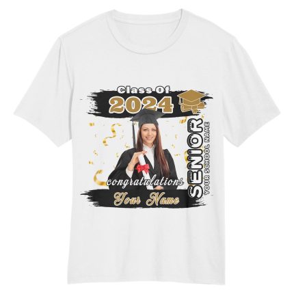 Custom Name and Number 3D Graduation T-Shirt - Personalized Team Shirt in White, Black, and Old Gold Personalized White Black-Old