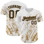 Personalized 3D Pattern Baseball Jersey - White Black Gold Abstract Splash Design Personalized White Black-Old Gold 3D Pattern