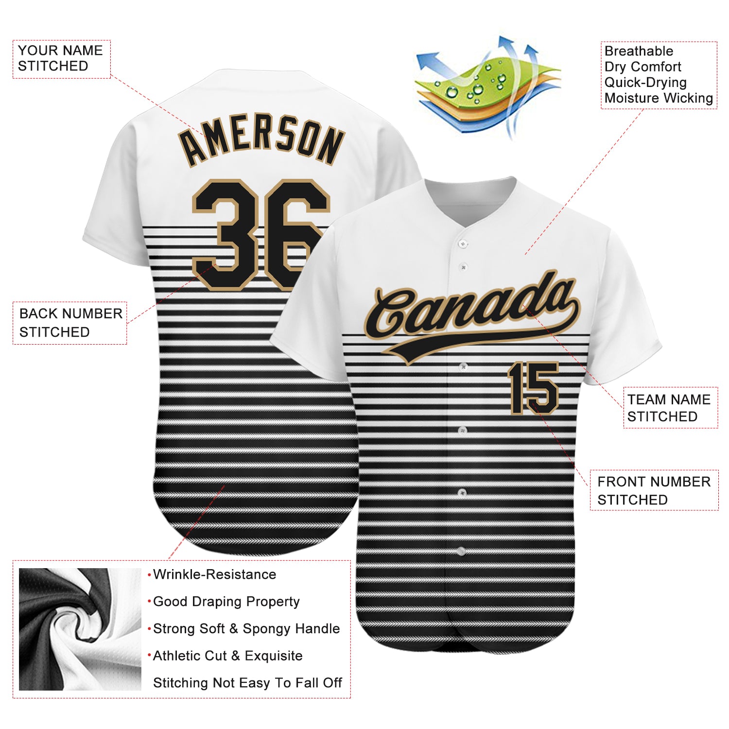 Personalized White Black-Old Gold 3D Pattern Design Authentic Baseball Jersey Custom 3D Pattern Baseball Jersey - Personalized White Black-Old Gold Design Personalized White Black-Old Gold 3D Pattern - Image 3