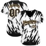 Custom Baseball Jersey with 3D Pattern, Personalized Team Name & Number, White Black-Old Gold Design Personalized White Black-Old