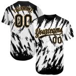 Custom Baseball Jersey with 3D Pattern, Personalized Team Name & Number, White Black-Old Gold Design Personalized White Black-Old