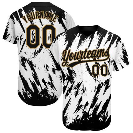 Custom Baseball Jersey with 3D Pattern, Personalized Team Name & Number, White Black-Old Gold Design Personalized White Black-Old