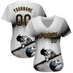 Customizable 3D Pattern Billiards Baseball Jersey - Personalized White Black Old Gold with Your Name and Number Personalized
