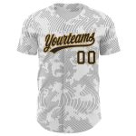 Custom Name and Number Authentic Baseball Jersey with 3D Pattern Design in White, Black, and Gold - Personalized Team Gear