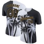 Custom 3D Pattern Hawaii Coconut Trees Performance T-Shirt - Personalized White Black Old Gold Design with Name and Number