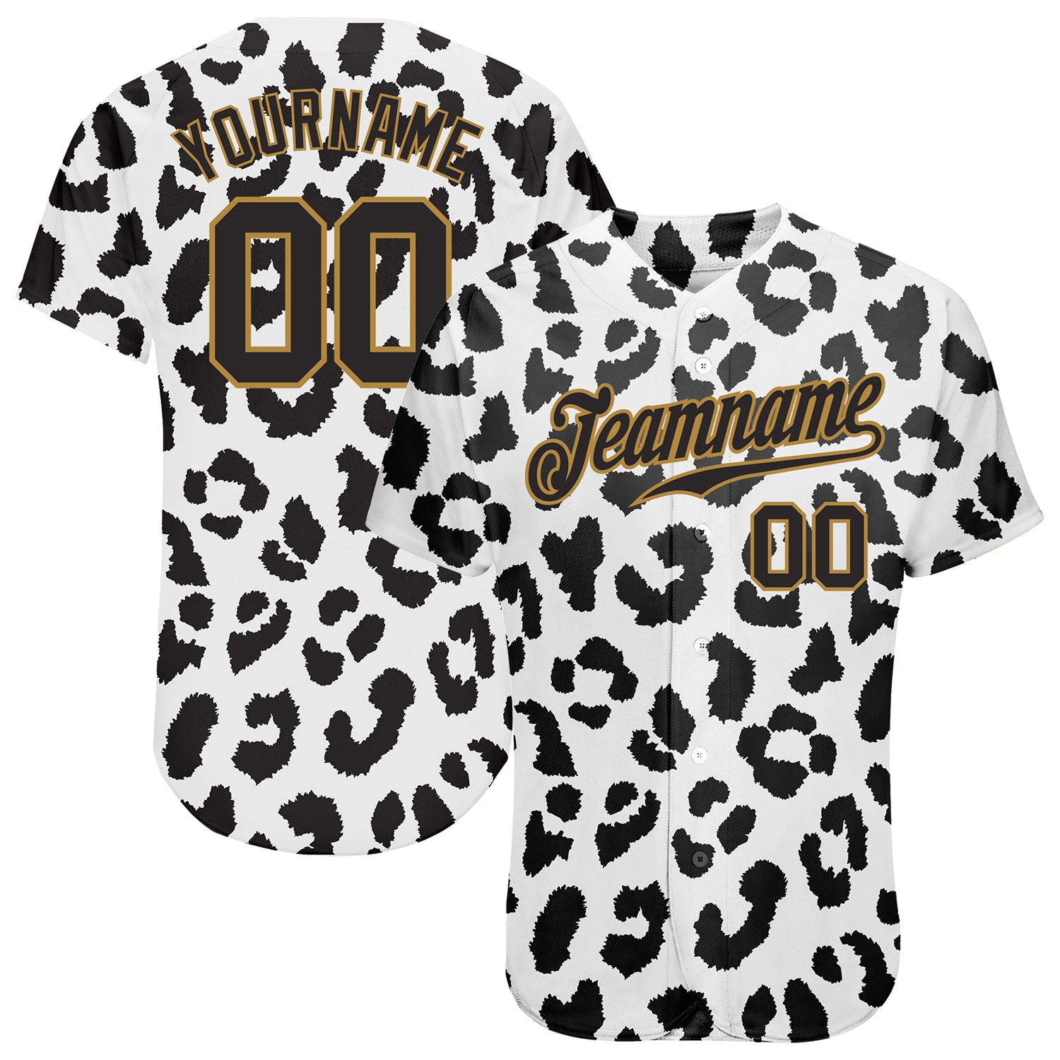 Custom Personalized Leopard Pattern Baseball Jersey with Name and Number - White Black Gold Design Personalized White Black-Old