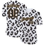 Custom Leopard Performance T-Shirt with 3D White Black Gold Pattern - Personalized Team Name and Number Personalized White