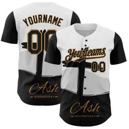 Personalized Jesus Christ Religion Cross Baseball Jersey Custom Name and Number 3D Pattern White Black Old Gold Ash Wednesday