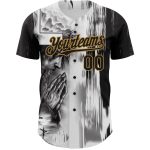 Personalized Jesus Christ Baseball Jersey Custom Name Number, 3D Pattern Design in White Black Old Gold Personalized White