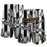 Custom 3D Pattern Basketball Shorts with Personalized Name and Number, White Black Gold Hawaii Palm Trees Design Personalized