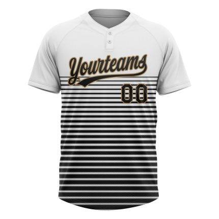 Personalized Unisex Softball Jersey 3D Pattern in White Black Gold - Two-Button Design Personalized White Black-Old Gold