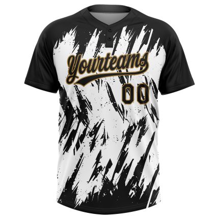 Custom Name and Number Unisex Softball Jersey - Personalized 3D Pattern White Black Old Gold Two-Button Design Personalized