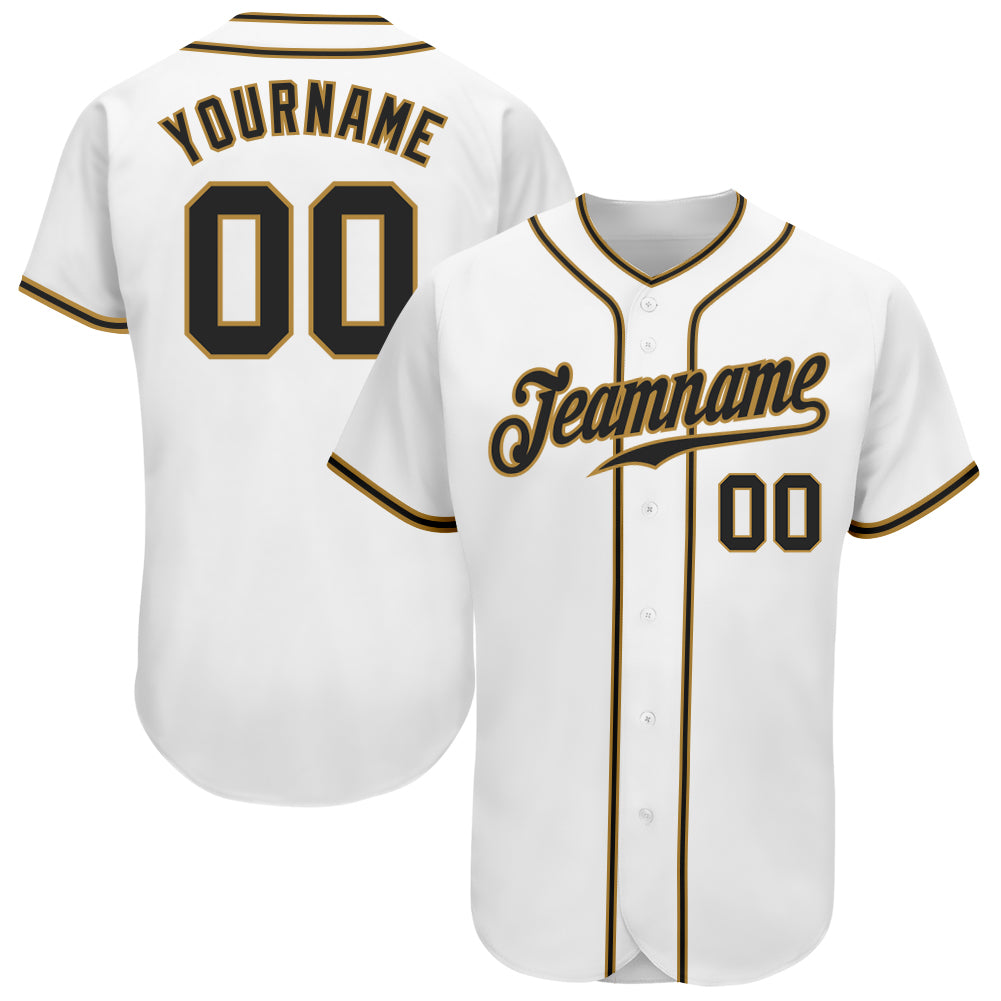 Customizable Authentic Baseball Jersey in White, Black, and Old Gold Personalized White Black-Old Gold Authentic Baseball