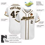 Customizable Authentic Baseball Jersey in White, Black, and Old Gold Personalized White Black-Old Gold Authentic Baseball