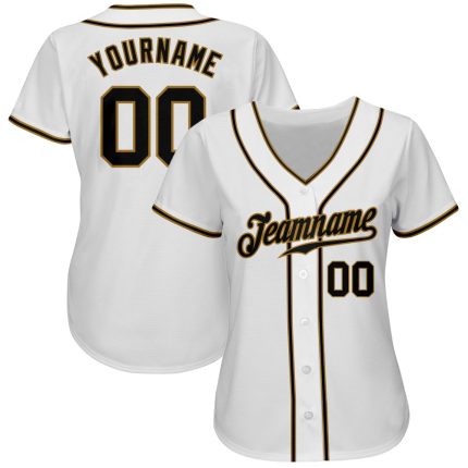 Customizable Authentic Baseball Jersey in White, Black, and Old Gold Personalized White Black-Old Gold Authentic Baseball