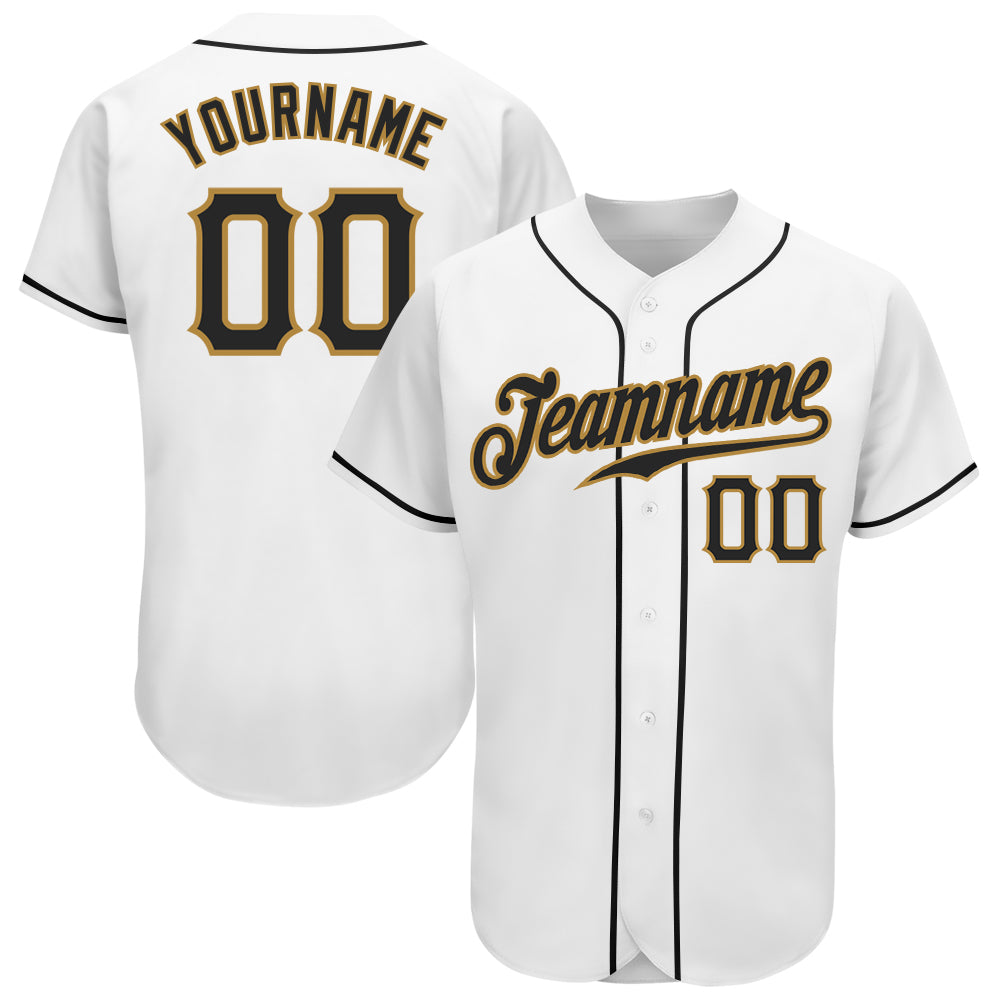 Custom Authentic Baseball Jersey with Personalized Name and Number - White Black Old Gold Team Gear Personalized White Black-Old
