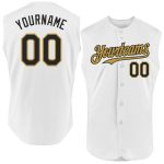 Personalized Authentic Sleeveless Baseball Jersey in White, Black & Old Gold Personalized White Black-Old Gold Authentic
