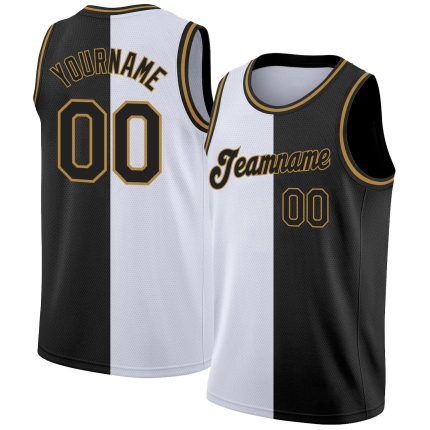 Custom Name and Number Basketball Jersey - Personalized White and Black-Old Gold Authentic Split Fashion Design Personalized