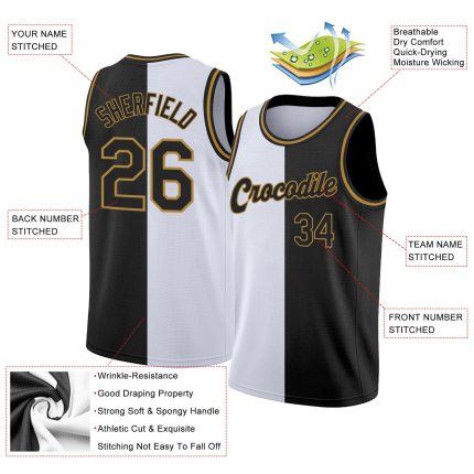 Custom Name and Number Basketball Jersey - Personalized White and Black-Old Gold Authentic Split Fashion Design Personalized