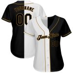 Custom Name and Number Split Fashion Softball Jersey - Personalized White-Black Old Gold Design Personalized White-Black