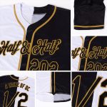 Custom Name and Number Split Fashion Softball Jersey - Personalized White-Black Old Gold Design Personalized White-Black