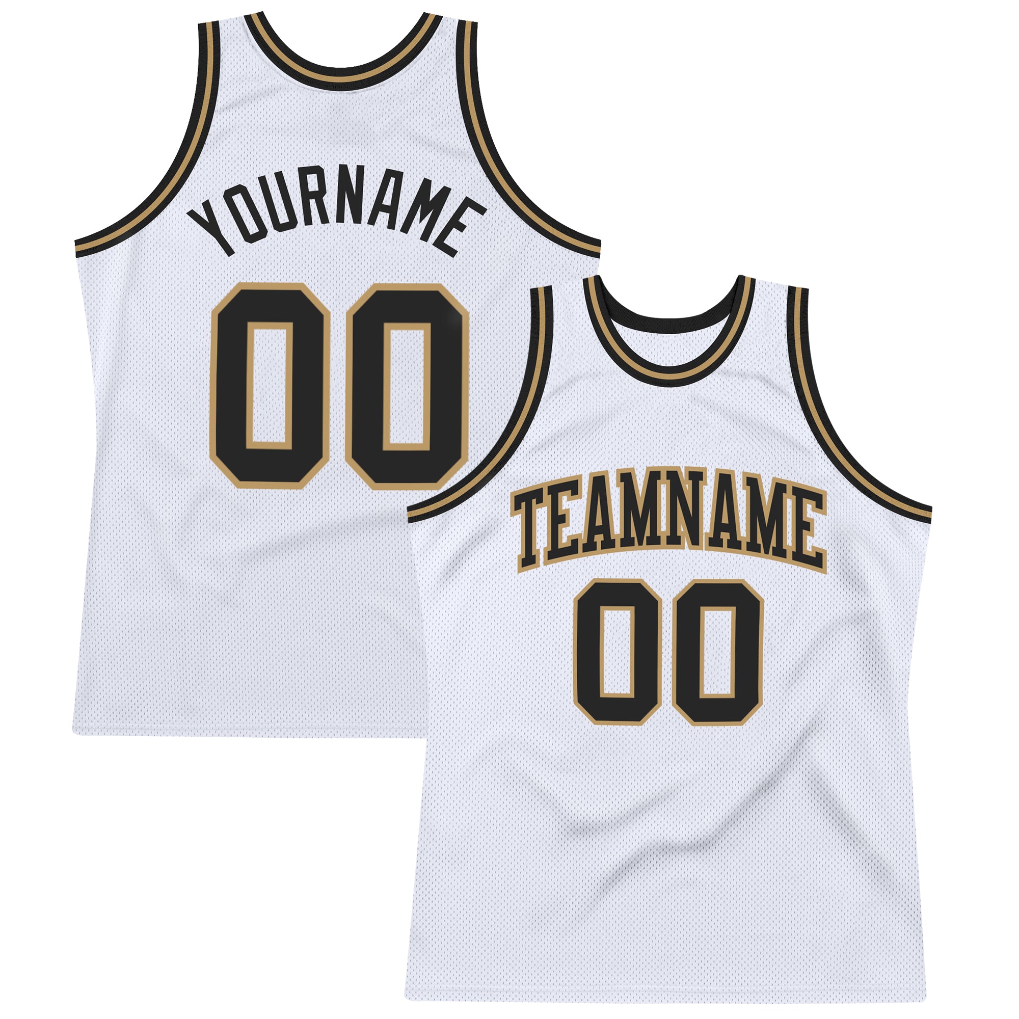 Custom Name and Number Authentic Throwback Basketball Jersey - Personalized White Black-Old Gold Design Personalized White