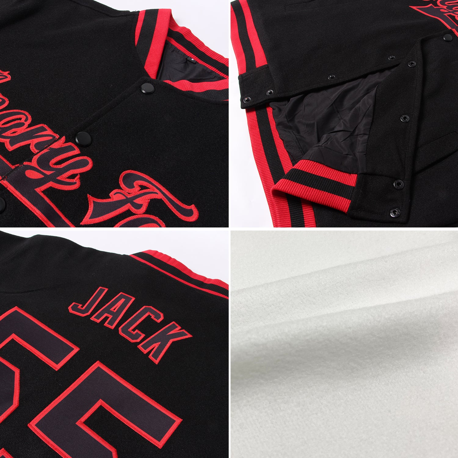 Personalized White Black-Old Gold Bomber Full-Snap Varsity Letterman Jacket Team Custom Name and Number Custom Name and Number Varsity Letterman Jacket - White and Black Old Gold Bomber Full-Snap Design Personalized White Black-Old - Image 2
