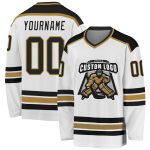 Custom Name and Number Hockey Jersey - Personalized White Black-Old Gold Team Jersey Personalized White Black-Old Gold Hockey