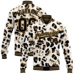 Personalized Leopard Print 3D Pattern Bomber Jacket - White Black Gold Varsity Full-Snap Letterman Jacket Personalized White