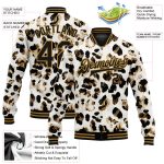 Personalized Leopard Print 3D Pattern Bomber Jacket - White Black Gold Varsity Full-Snap Letterman Jacket Personalized White