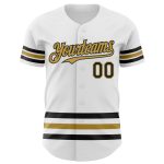 Custom Name and Number Authentic Baseball Jersey - Personalized White Black Gold Line Design Personalized White Black-Old