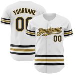 Custom Name and Number Authentic Baseball Jersey - Personalized White Black Gold Line Design Personalized White Black-Old