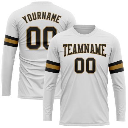 Custom Team Performance T-Shirt with Personalized Name and Number - White Black Gold Long Sleeve Personalized White Black-Old