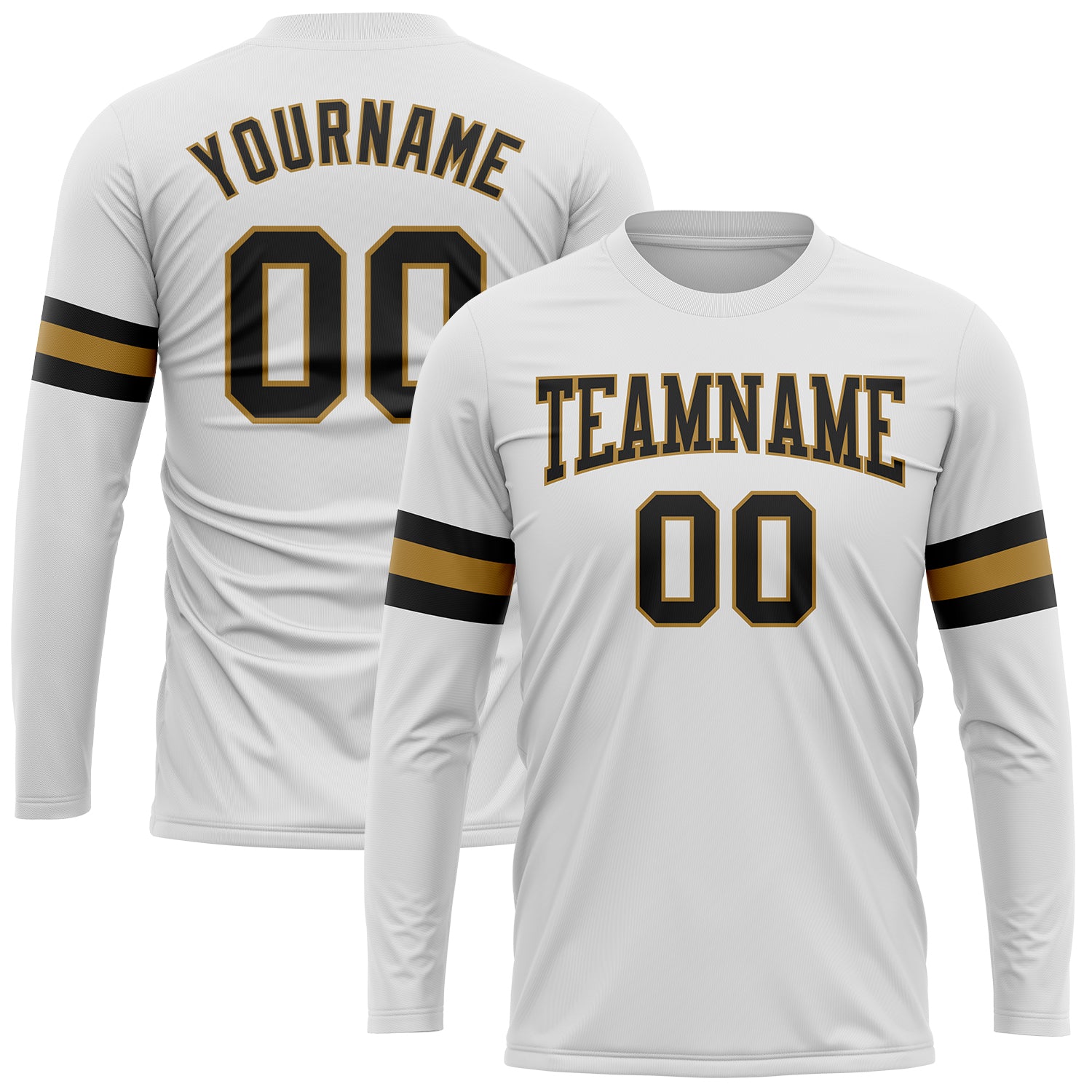 Custom Team Performance T-Shirt with Personalized Name and Number - White Black Gold Long Sleeve Personalized White Black-Old
