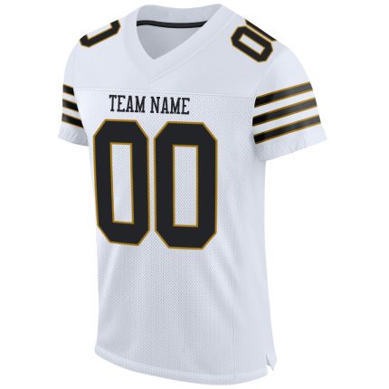 Personalized Authentic Football Jersey - White Black Old Gold Mesh Personalized White Black-Old Gold Mesh Authentic Football
