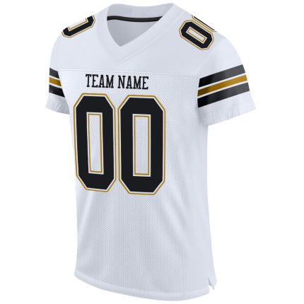 Custom Authentic Football Jersey Personalized with Name and Number - White Black Gold Mesh Personalized White Black-Old Gold