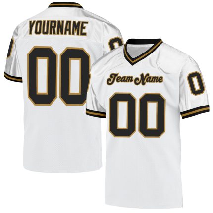 Custom Personalized Football Jersey - Authentic Throwback Mesh in White, Black, Old Gold with Custom Name and Number Personalized